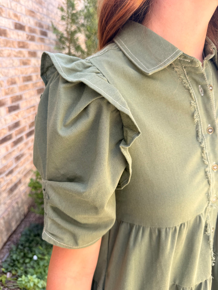 Oli Button Up Dress- Olive