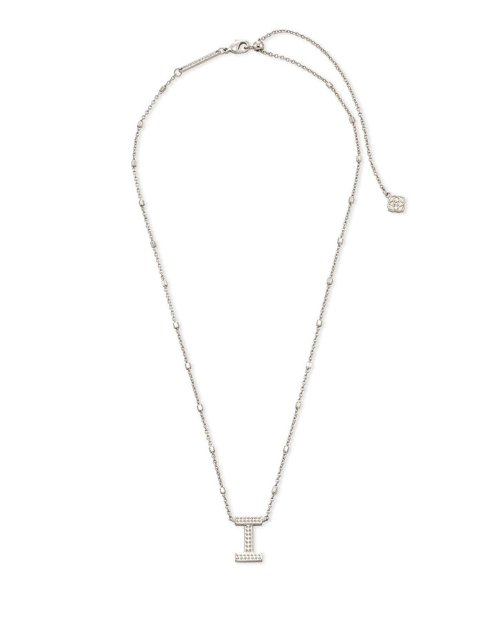 Letter I Pendant Necklace Rhodium Metal