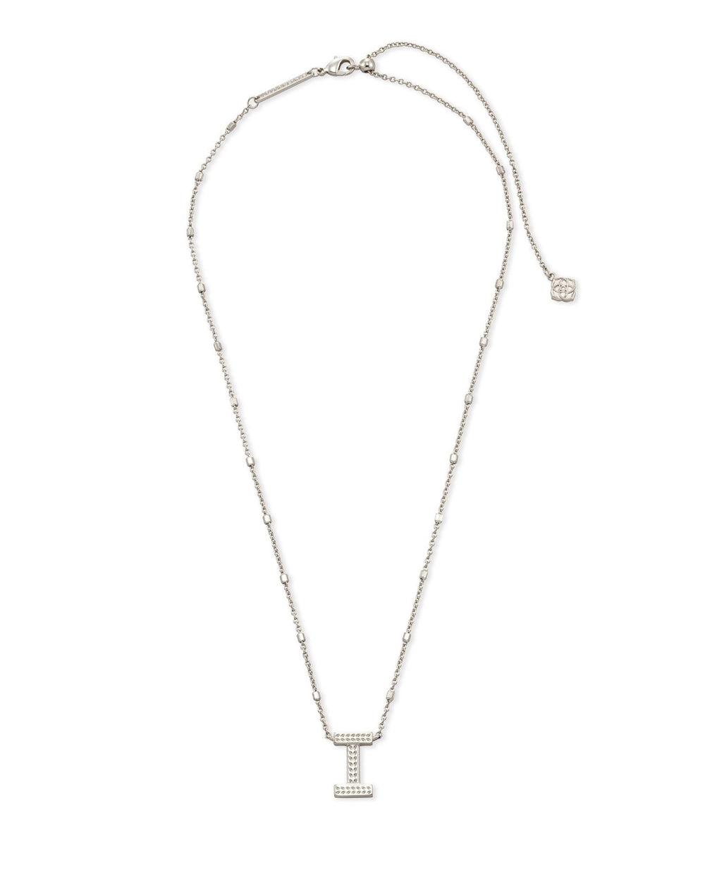 Letter I Pendant Necklace Rhodium Metal