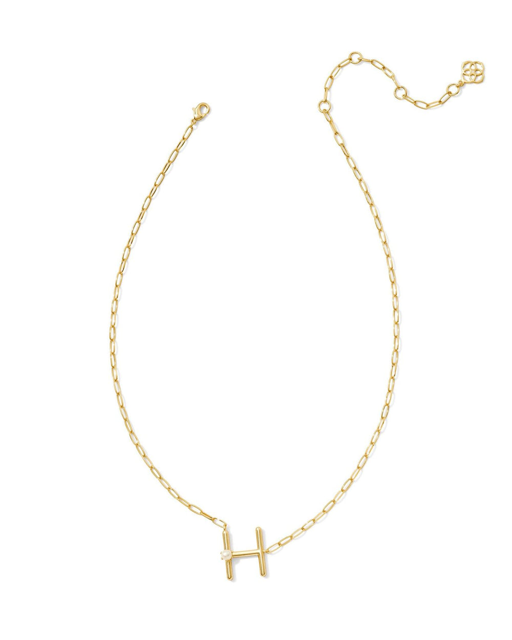 Pearl Letter H Short Pendant Necklace Gold White Pearl