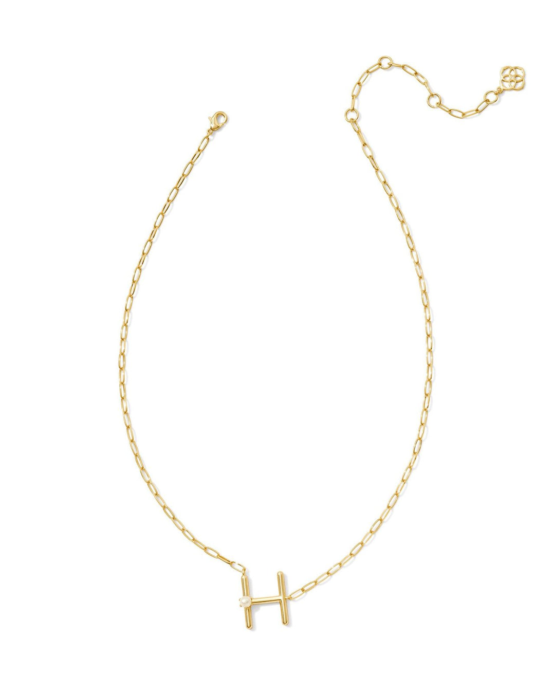 Pearl Letter H Short Pendant Necklace Gold White Pearl
