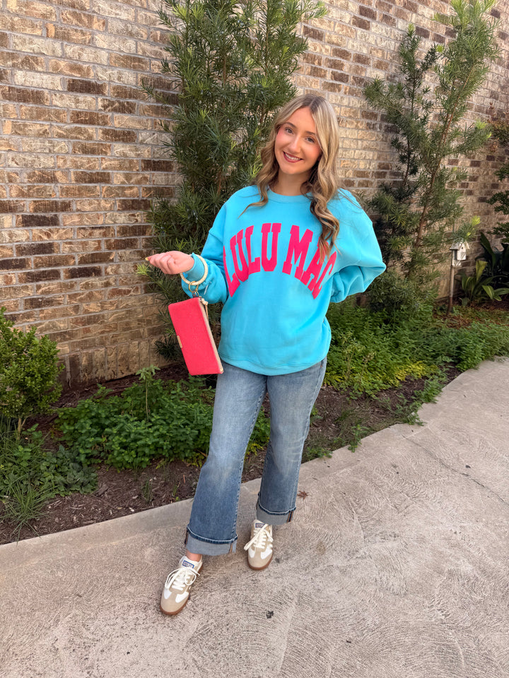 Classic Lulu Mac Sweatshirt- Blue/Hot Pink