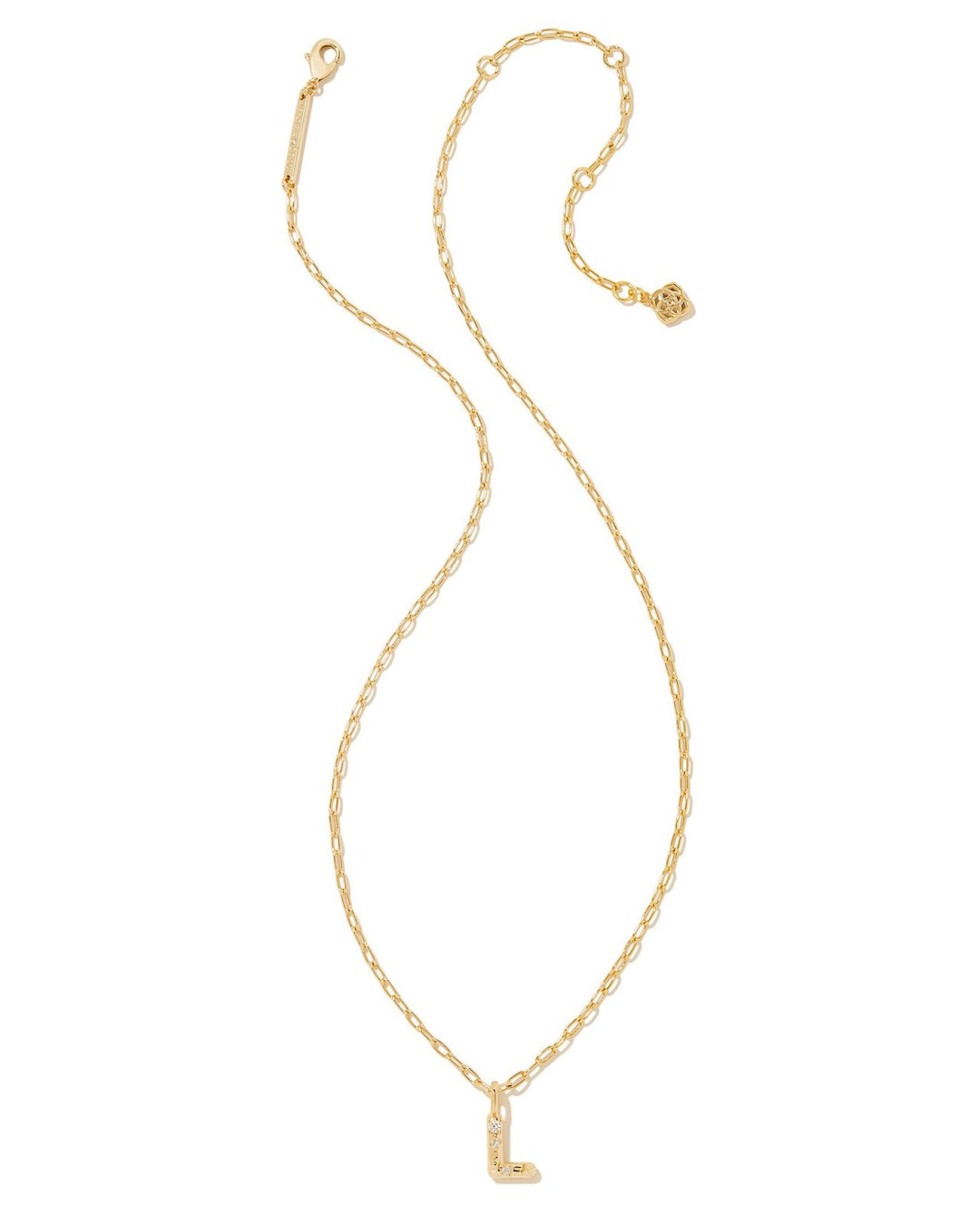 CRYSTAL LETTER L SHORT PENDANT NECKLACE GOLD WHITE CZ