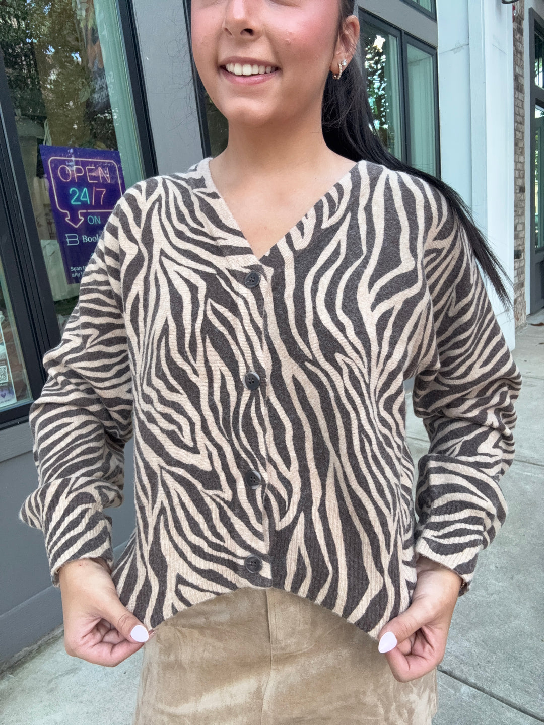 All The Wild Zebra Cardigan- Dark Chocolate