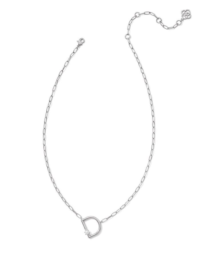 Pearl Letter D Short Pendant Necklace Silver White Pearl