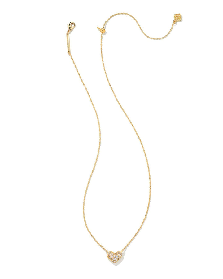 ARI PAVE CRYS HEART NCK GOLD METAL WHITE CRYS