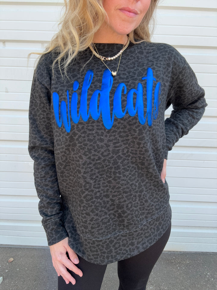 Wildcats Black Leopard Sweatshirt - Blue Metallic Puff