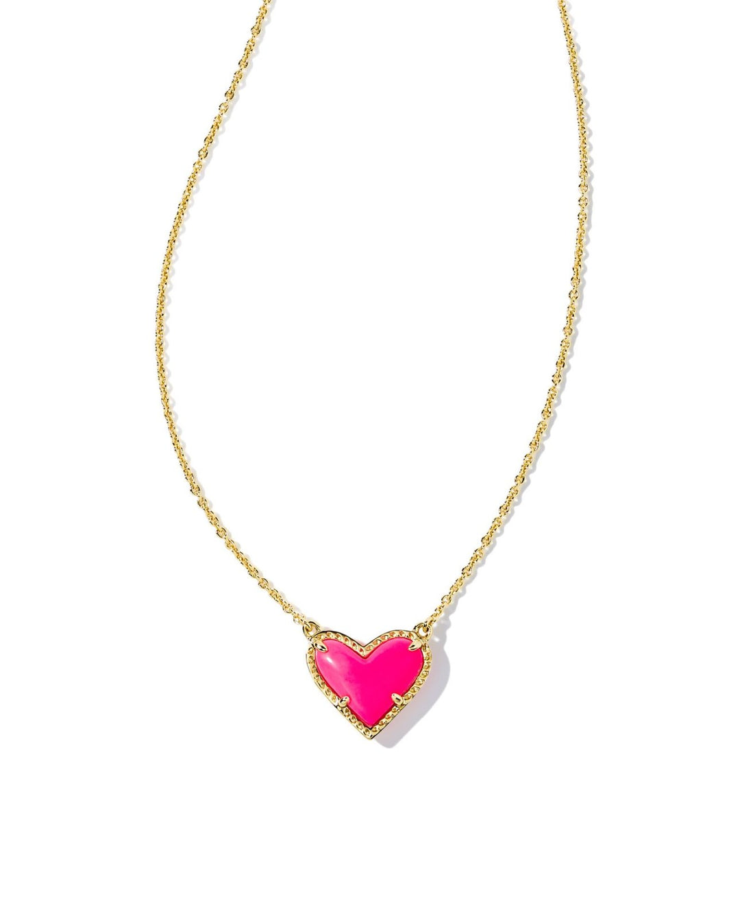 ARI HEART SHRT PNDNT GOLD NEON PINK