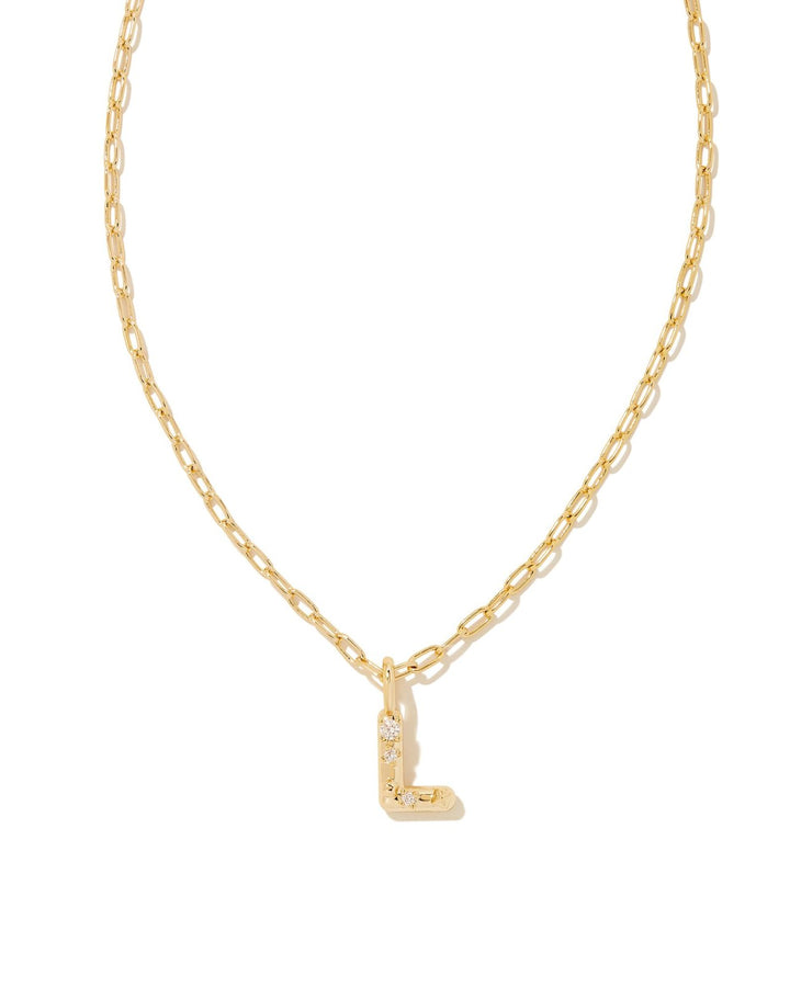 CRYSTAL LETTER L SHORT PENDANT NECKLACE GOLD WHITE CZ