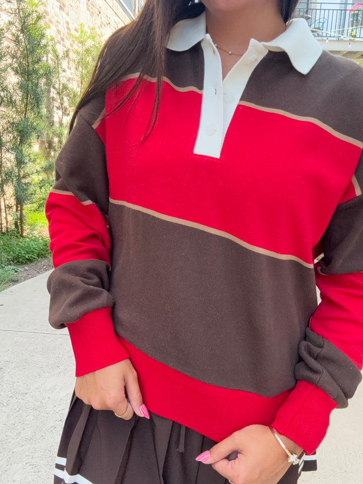 Study Break Polo Sweatshirt Game Day- Red