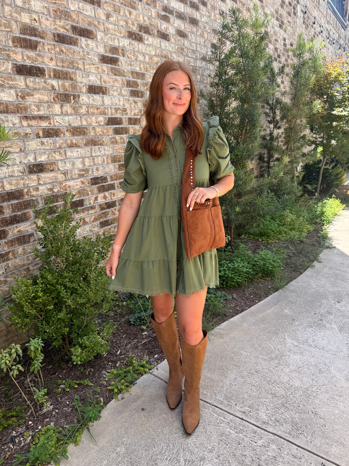 Oli Button Up Dress- Olive