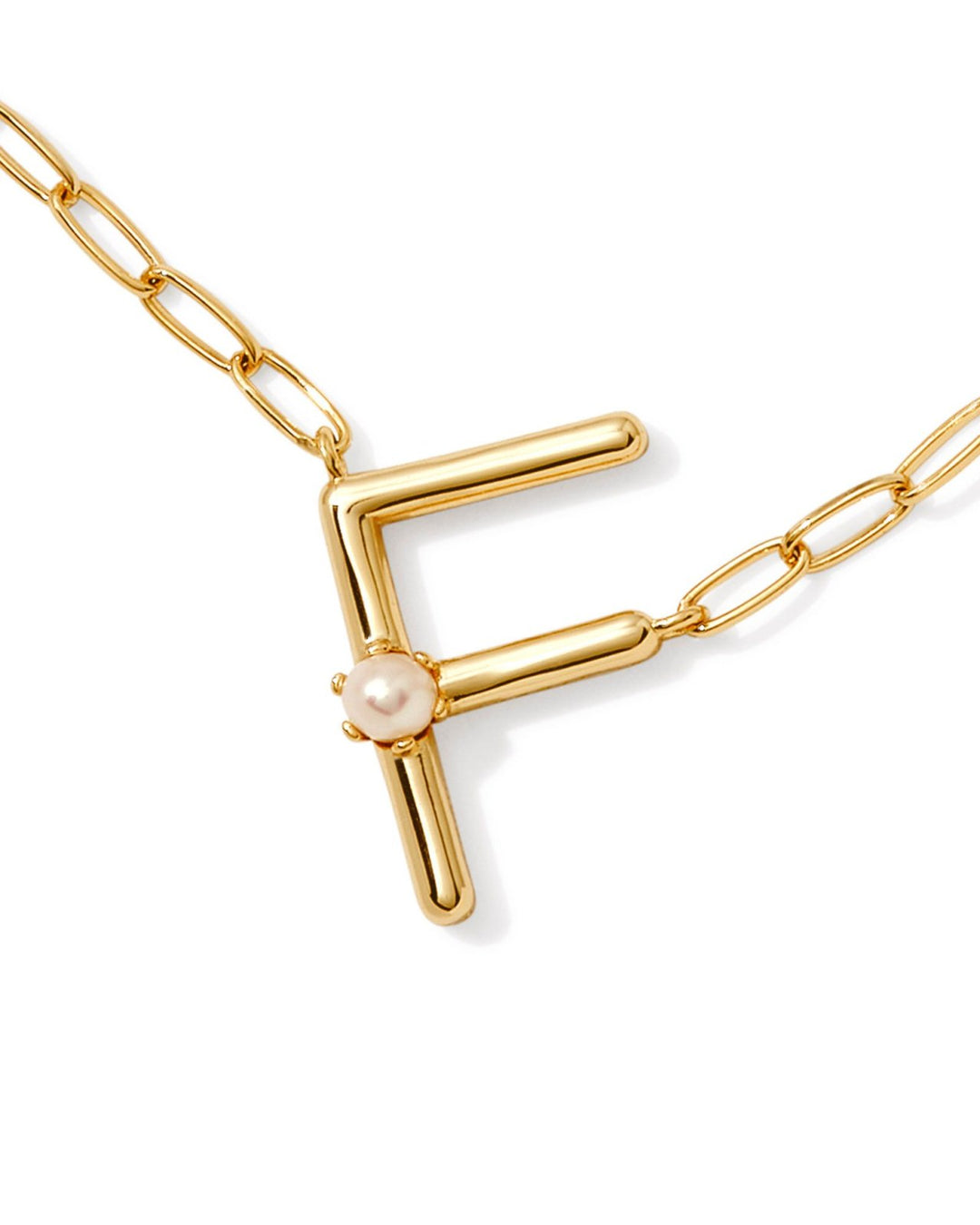 Pearl Letter F Short Pendant Necklace Gold White Pearl