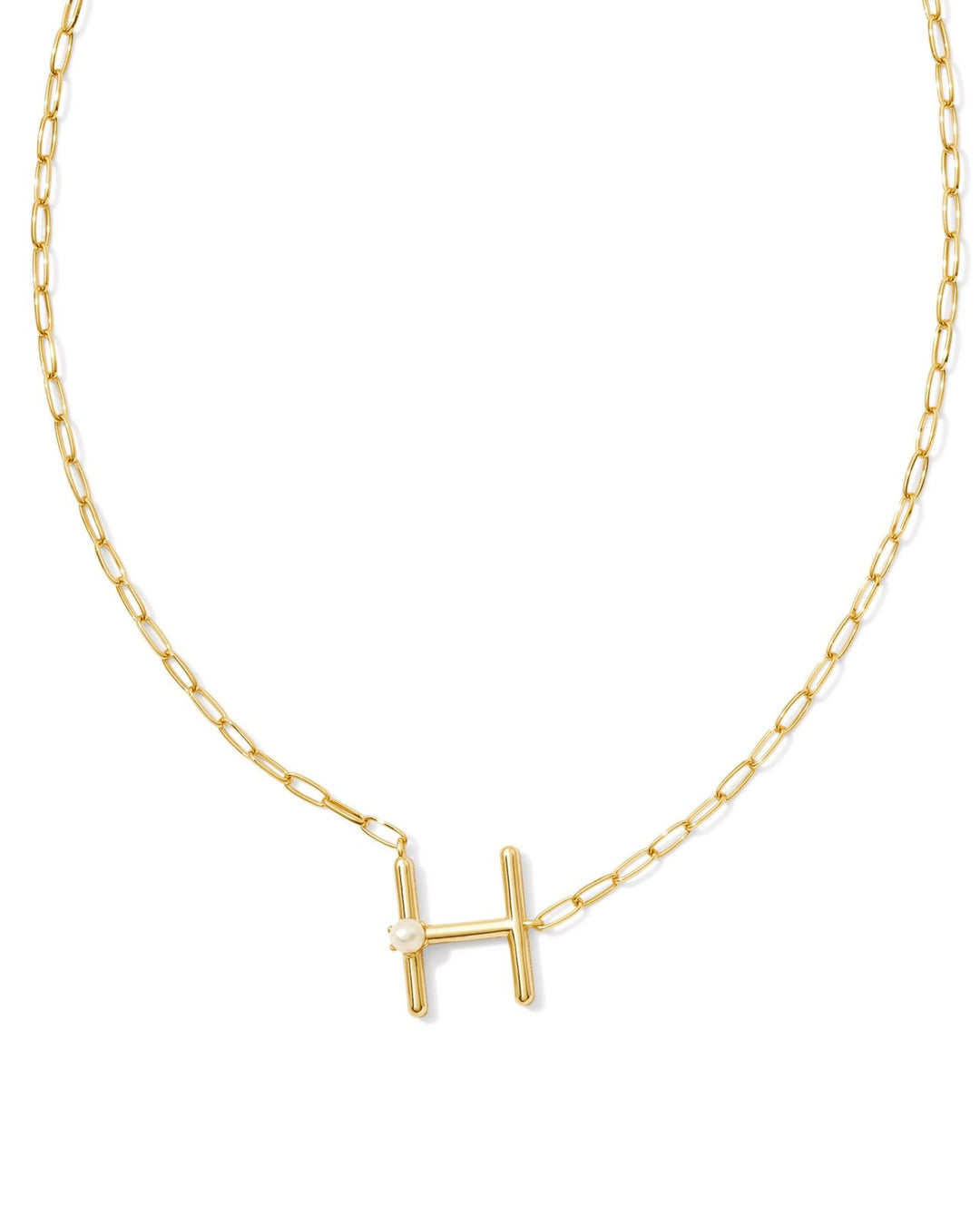 Pearl Letter H Short Pendant Necklace Gold White Pearl