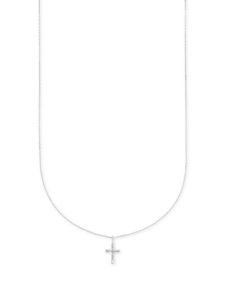 Cross Necklace 14K White Gold White Diamond