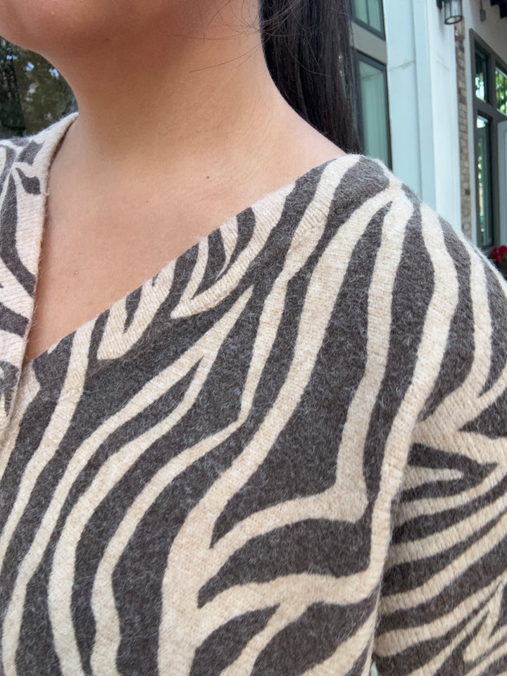 All The Wild Zebra Cardigan- Dark Chocolate
