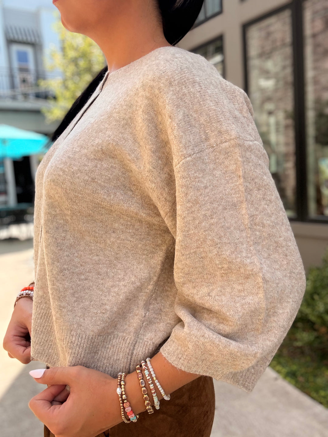 Valor Short Sleeve Cardigan- Natural Heather