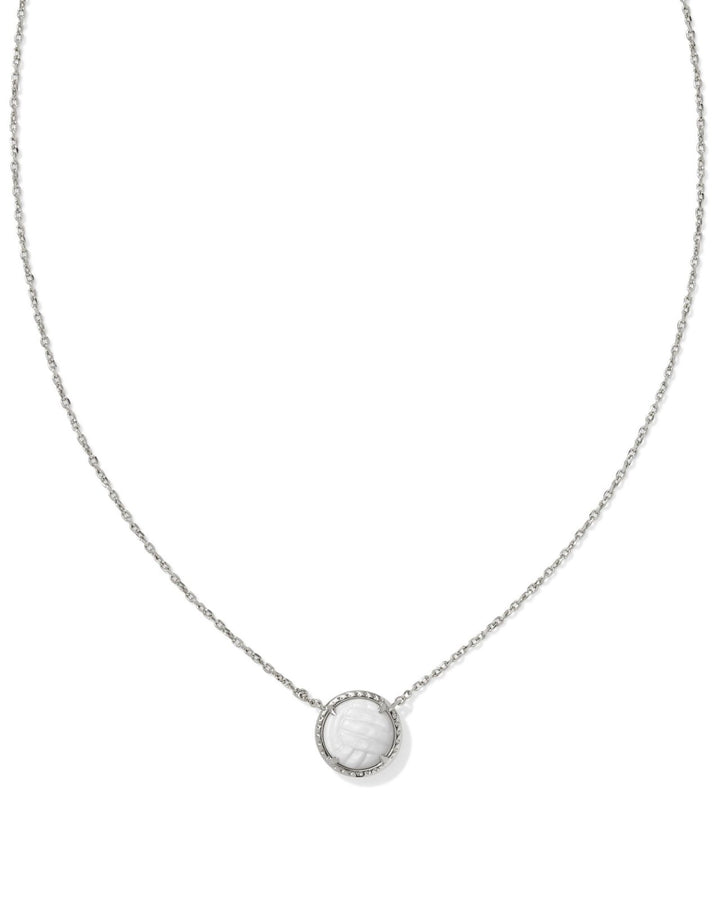 Volleyball Short Pendant Necklace Silver White Mother Of Pearl