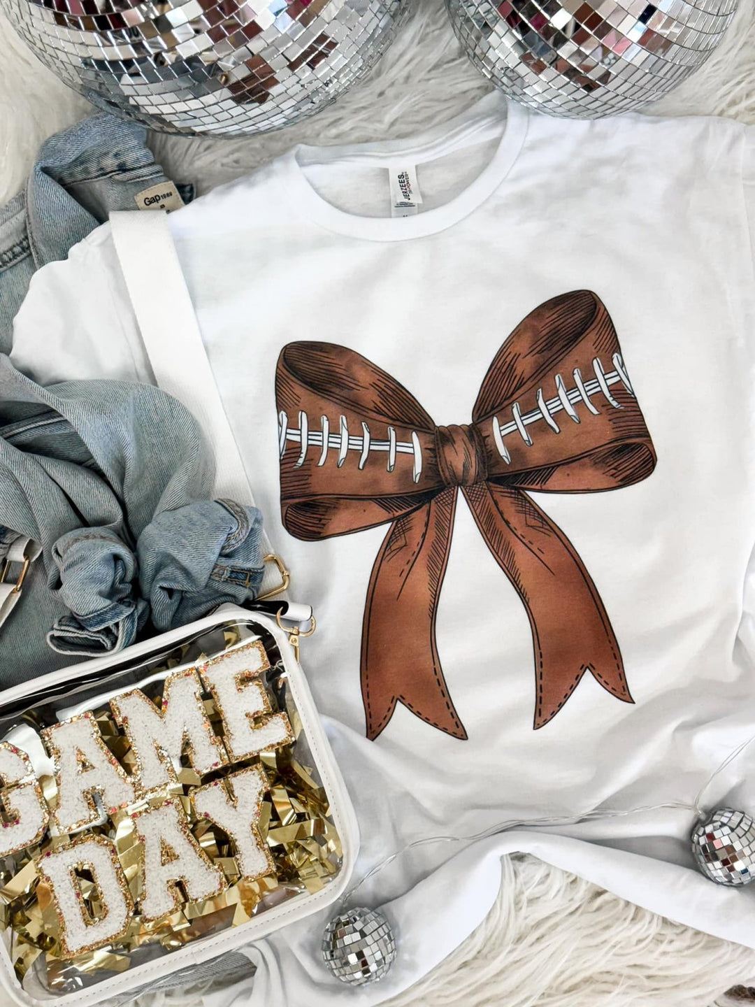 Football Bow Tee - L