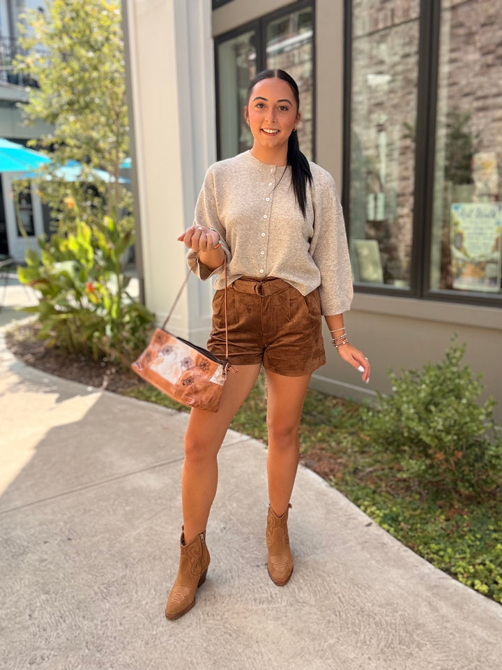 Ivory Suede Short- Saddle Suede