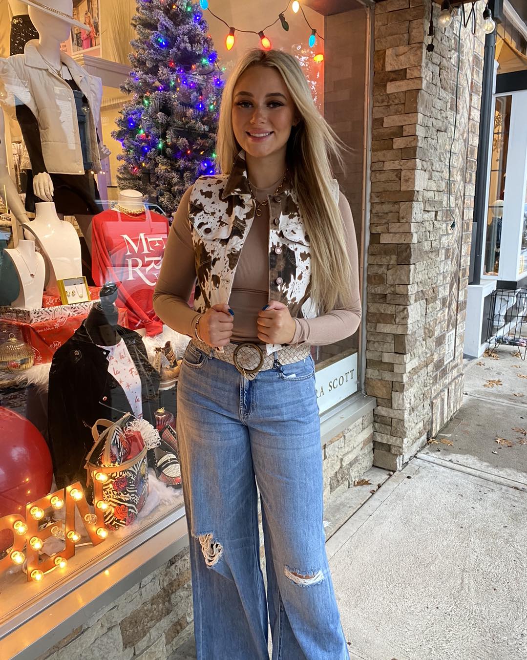 Cropped Cow Print Vest