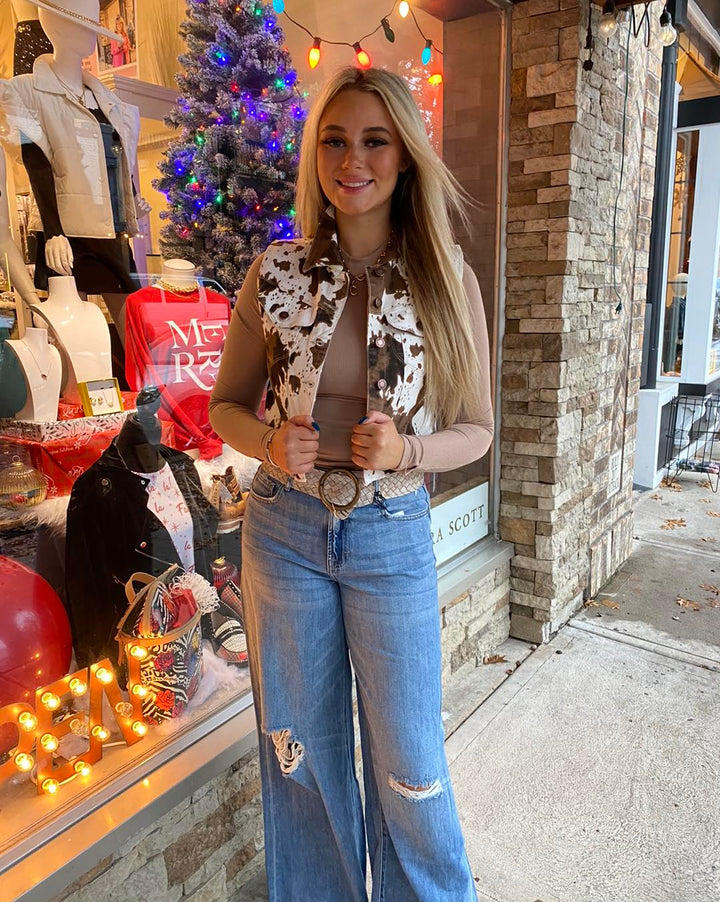 Cropped Cow Print Vest