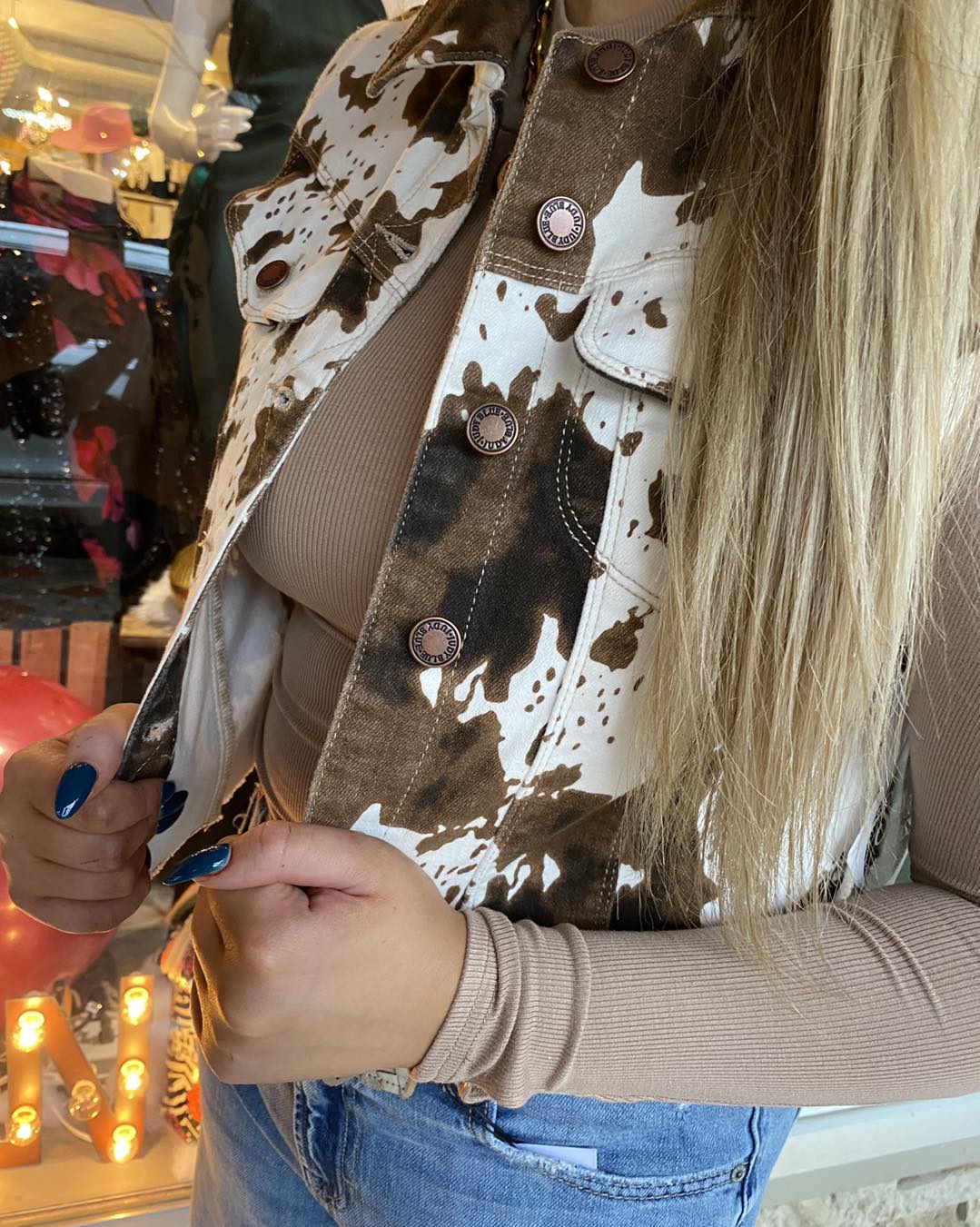 Cropped Cow Print Vest