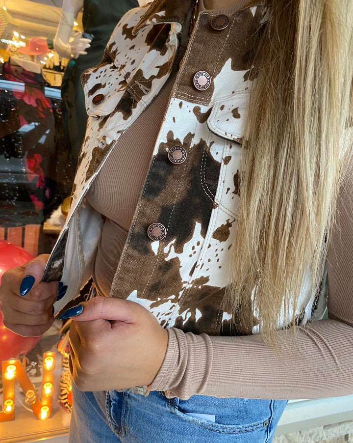 Cropped Cow Print Vest