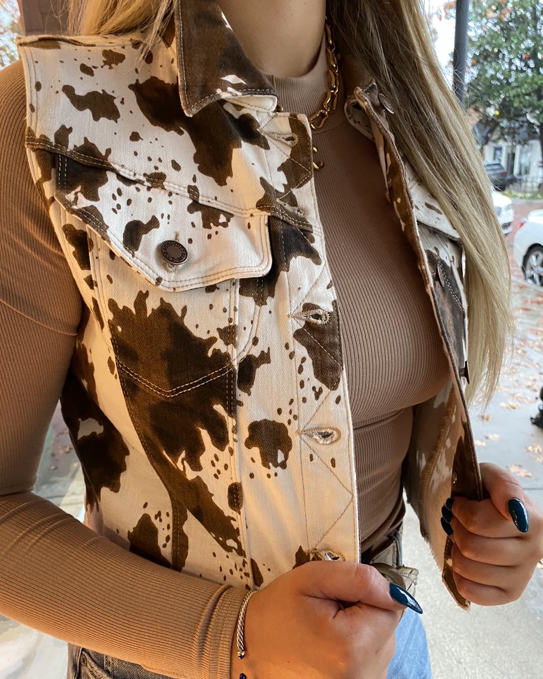 Cropped Cow Print Vest