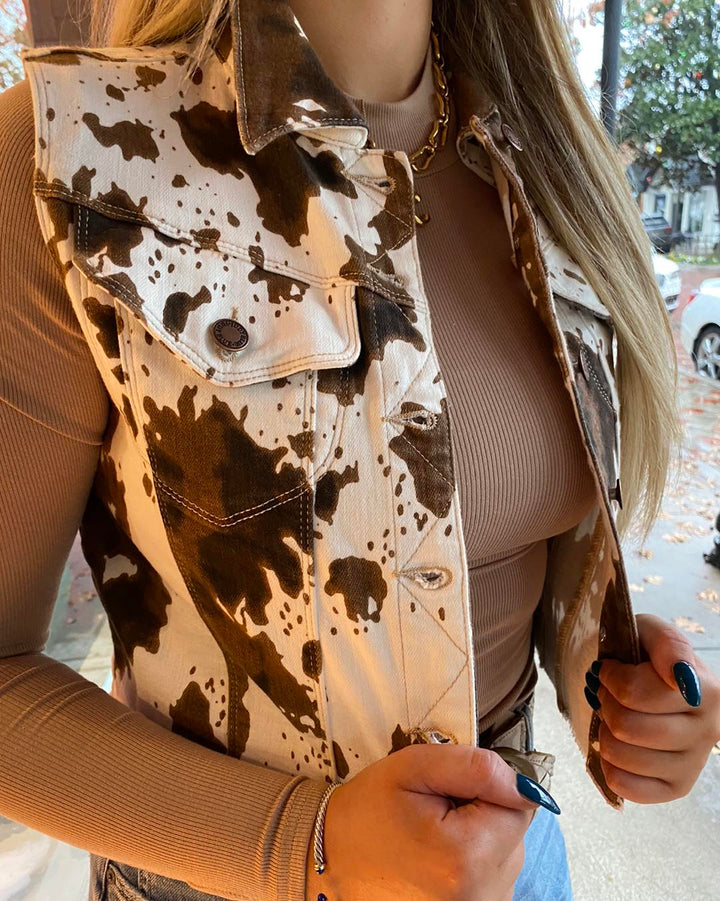 Cropped Cow Print Vest