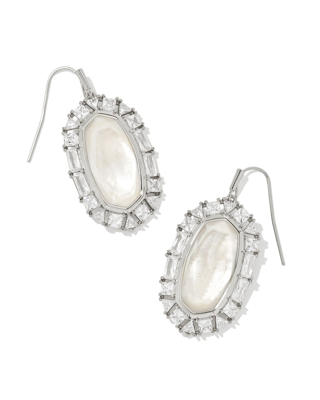 Elle Crystal Frame Drop Earrings Silver Ivory Mother Of Pearl