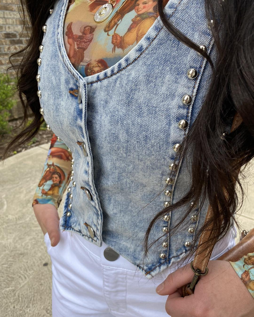 Eli Studded Denim Vest - Sm