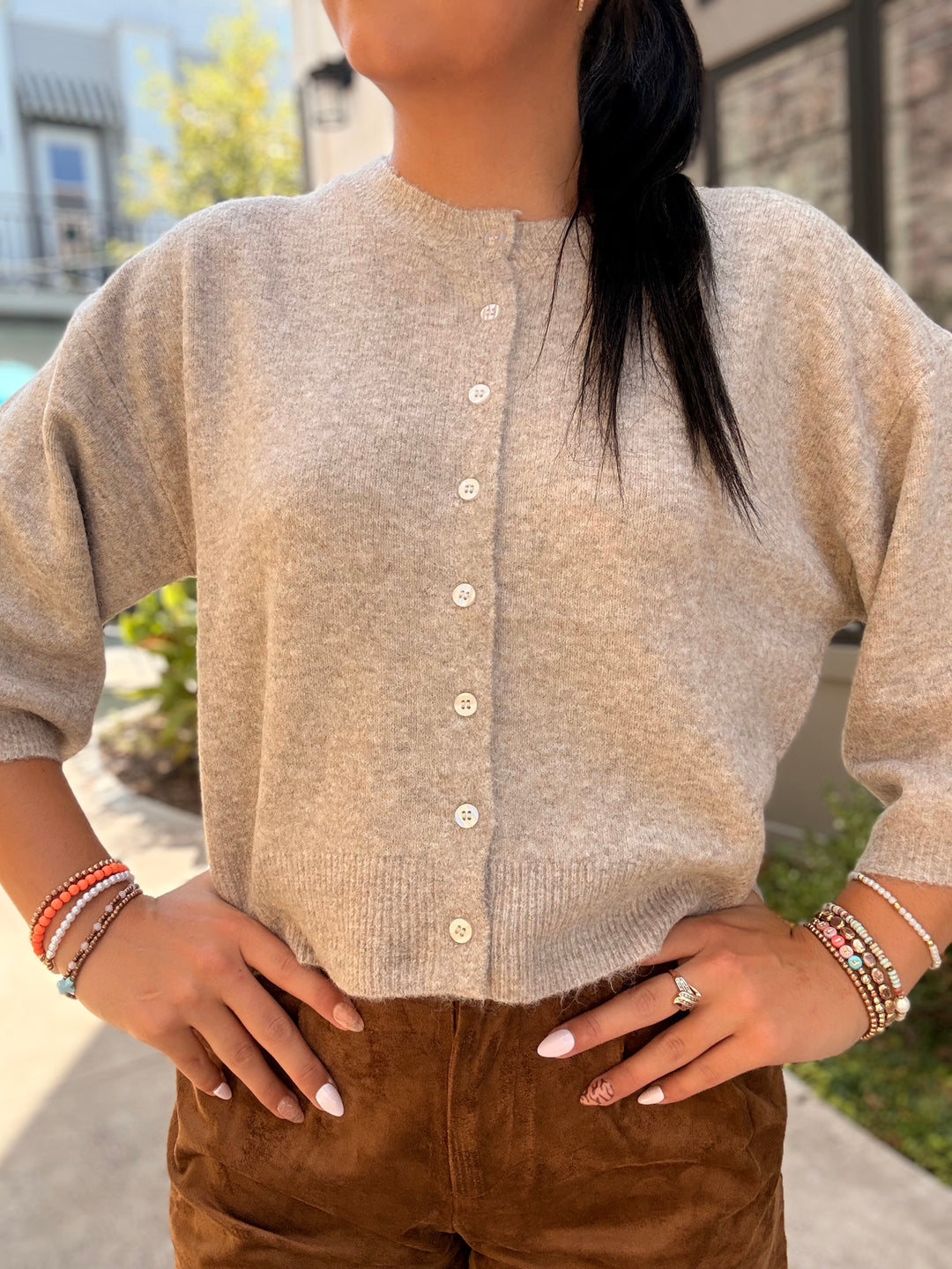 Valor Short Sleeve Cardigan- Natural Heather