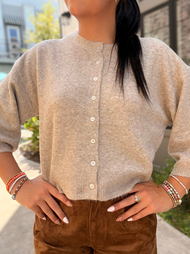 Valor Short Sleeve Cardigan- Natural Heather