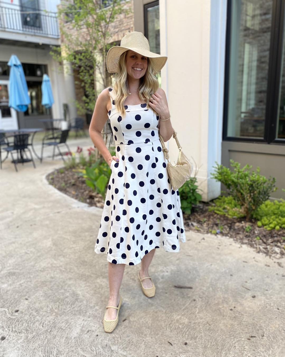 Dolly Polka Dot Dress Midi Dress - White/Navy - 8