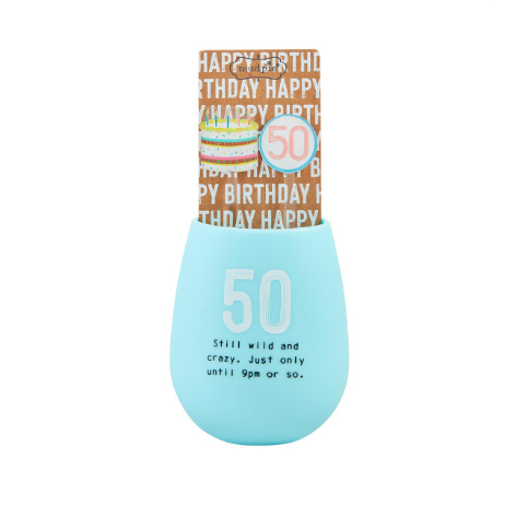 50th Birthday Silicone Wine Glass & Straw Set