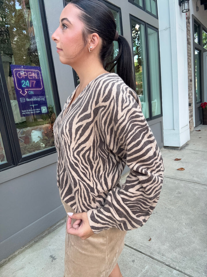 All The Wild Zebra Cardigan- Dark Chocolate
