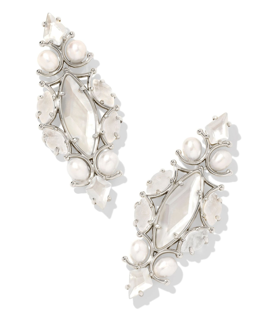 GENEVIEVE STATEMENT EARRINGS SILVER IVORY MIX