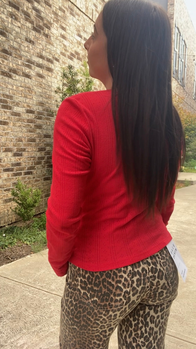 Stargazer Pointelle Cardigan- Cherry Bomb