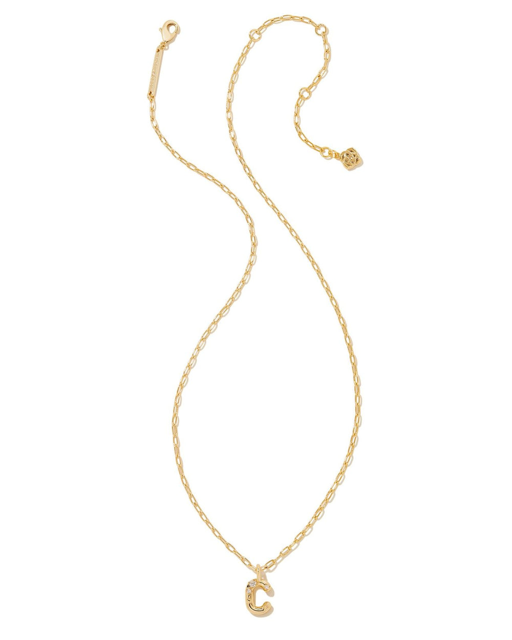 CRYSTAL LETTER C SHORT PENDANT NECKLACE GOLD WHITE CZ