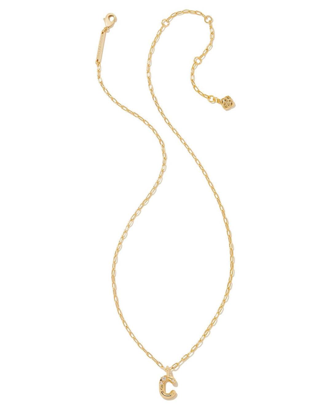 CRYSTAL LETTER C SHORT PENDANT NECKLACE GOLD WHITE CZ