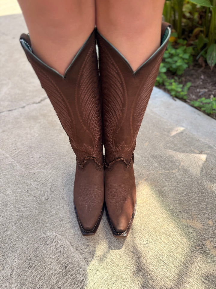 LD Brown Emb. Woven &amp; Metallic Welt Tall Boot