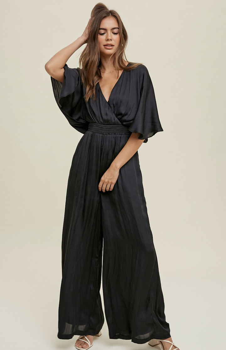 Olivia Satin Jumpsuit - Black - Sm