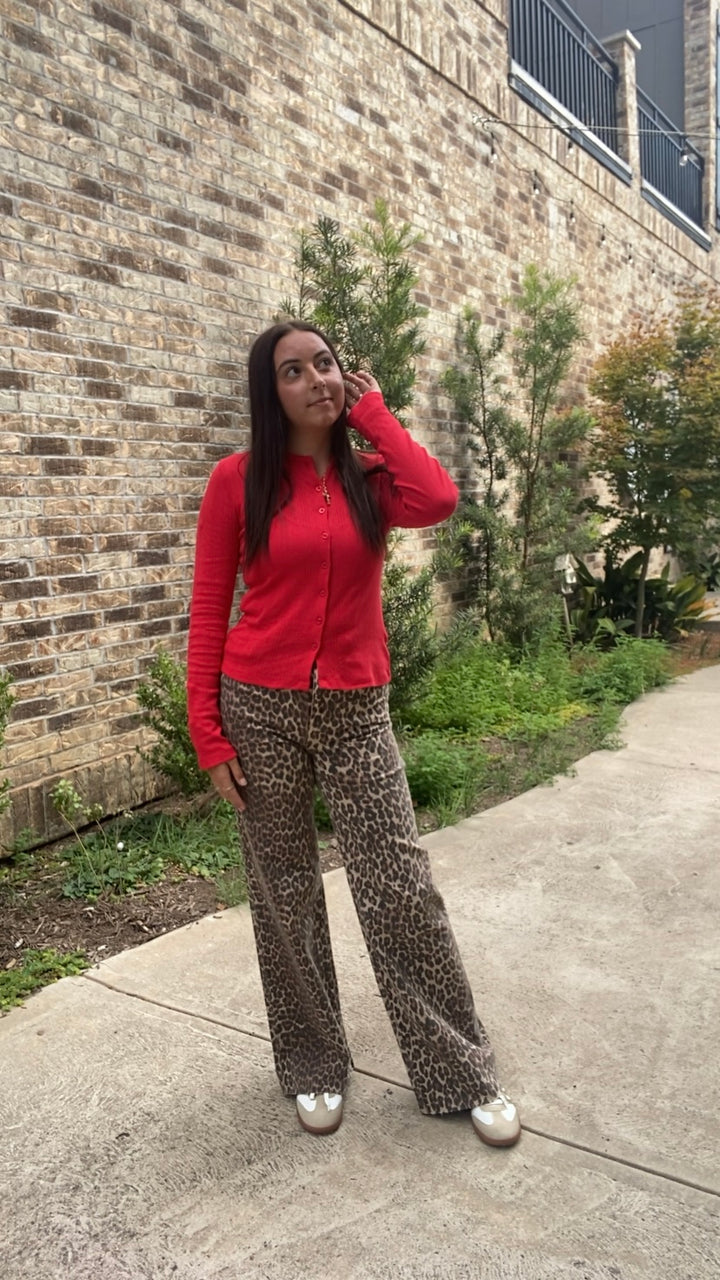 Stargazer Pointelle Cardigan- Cherry Bomb
