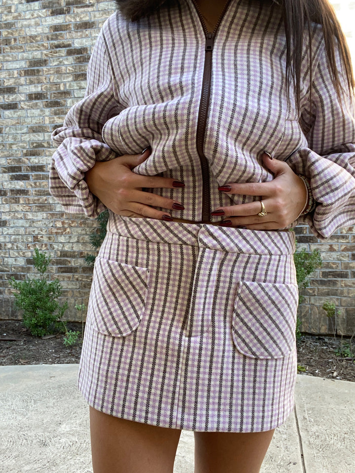 Alycia Skirt- Blush Plaid