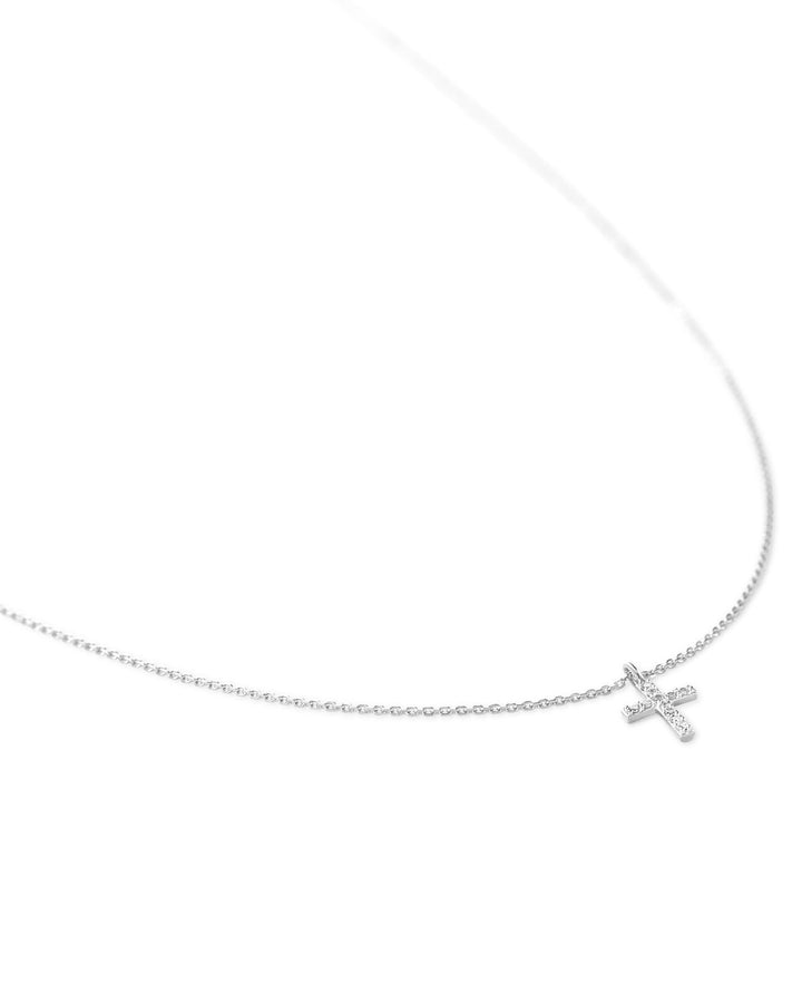 Cross Necklace 14K White Gold White Diamond