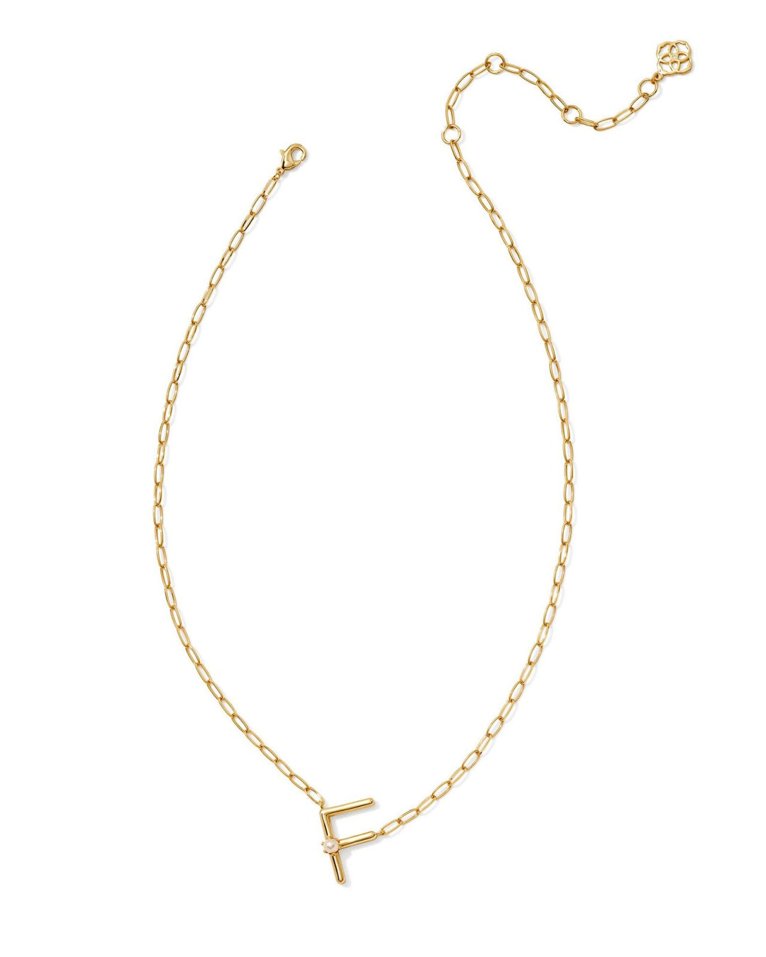Pearl Letter F Short Pendant Necklace Gold White Pearl