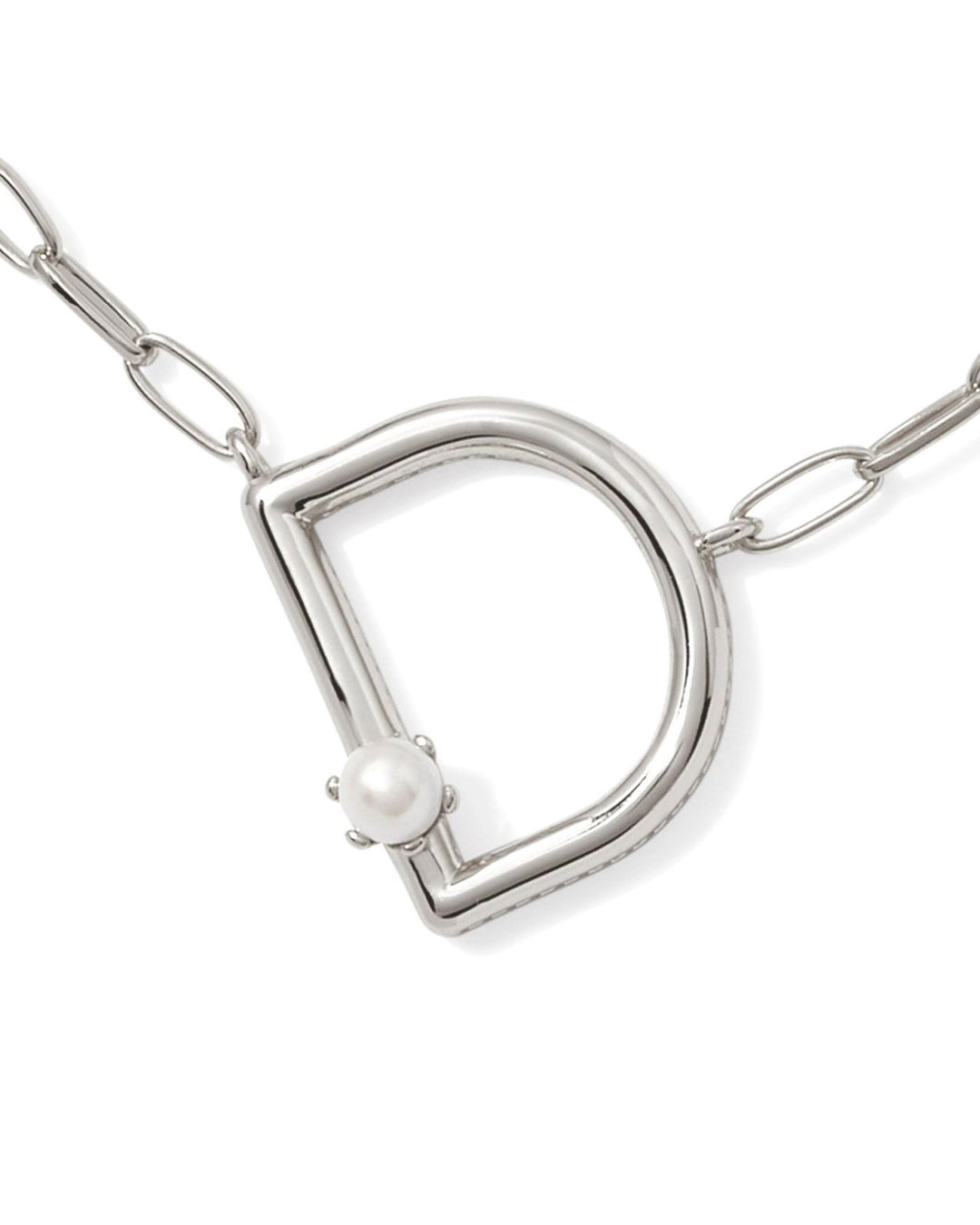 Pearl Letter D Short Pendant Necklace Silver White Pearl