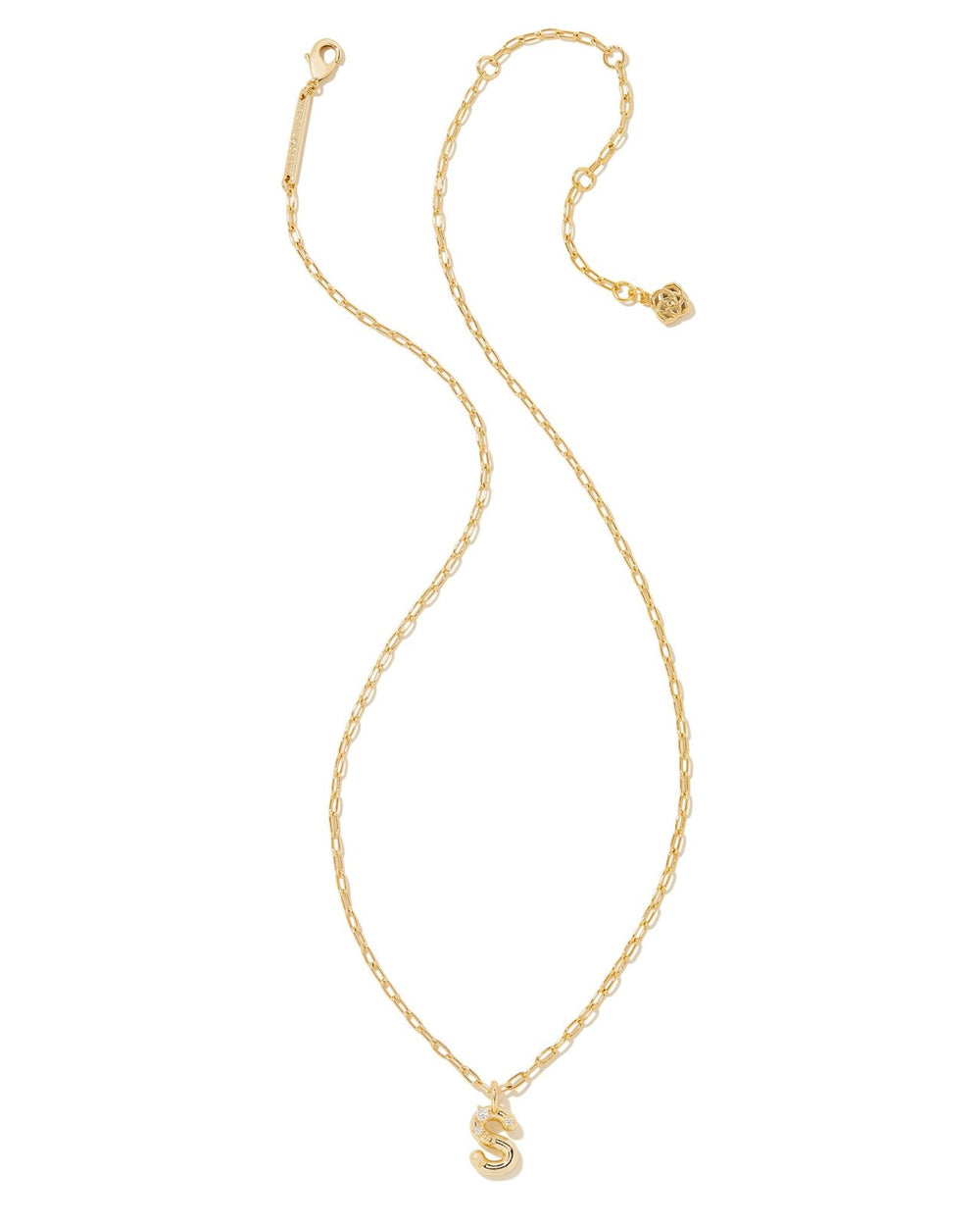 CRYSTAL LETTER S SHORT PENDANT NECKLACE GOLD WHITE CZ