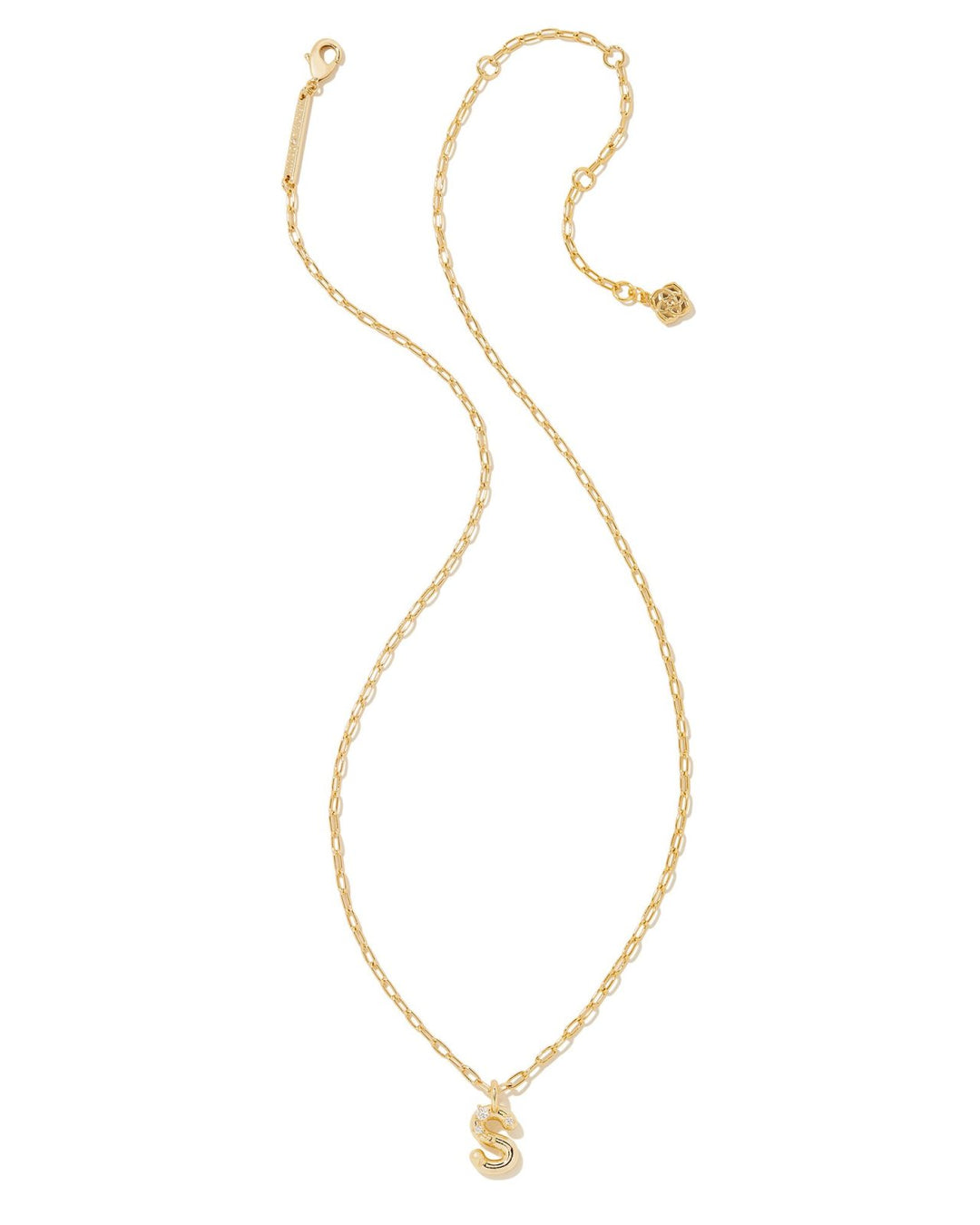 CRYSTAL LETTER S SHORT PENDANT NECKLACE GOLD WHITE CZ