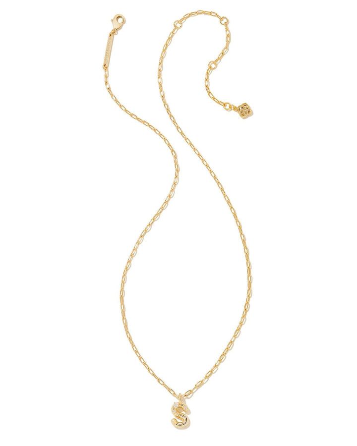 CRYSTAL LETTER S SHORT PENDANT NECKLACE GOLD WHITE CZ